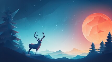 Obraz na płótnie Canvas Merry Christmas, Day, Fantasy Reindeer in the Moonlight , Colourfull, Flat lay, top view. Copy space. Banner backdrop