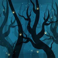 Fantasy Fairy Mystical Forest Dark Turquoise Illustration Abstract Background Vector