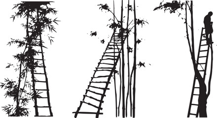 silhouettes of bamboo trees and a ladder and ladders