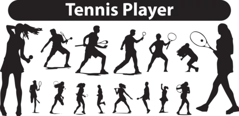 Fotobehang tennis player silhouettes set in various poses and poses illustration © Wirestock