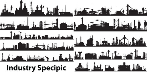 the silhouettes of industrial buildings and factories, vector illustration