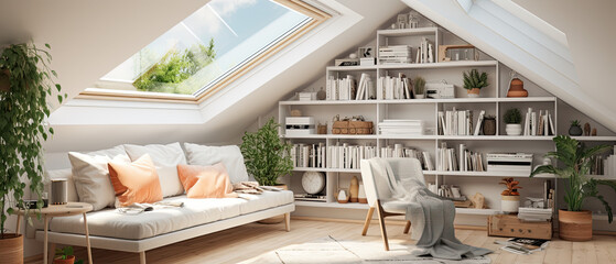 Bright Attic Living Room with Reading Nook