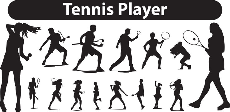 tennis player silhouettes set in various poses and poses illustration