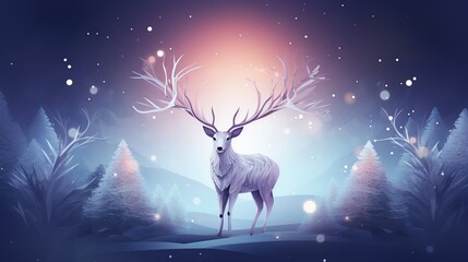 Merry Christmas, Day, Fantasy Reindeer in the Moonlight , Colourfull, Flat lay, top view. Copy space. Banner backdrop