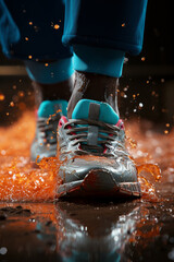 Jogger's feet hitting the track with speed and power, Generative AI