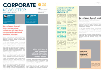 Corporate newsletter editorial layout. A4 size. Editorial template.