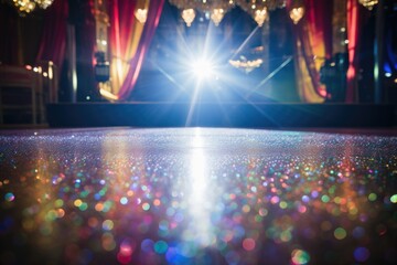 sparkly ballroom dance floor under vibrant stage lights - obrazy, fototapety, plakaty