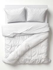 white mattress bed covered with white blanket and pillows on white background created with Generative AI Technology