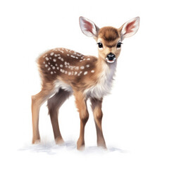 Clip art of furry baby winter deer isolated on white background created with Generative AI Technology