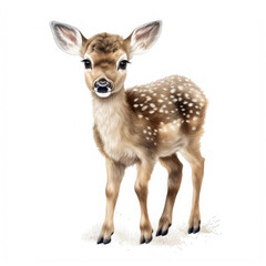 Clip art of furry baby winter deer isolated on white background created with Generative AI Technology