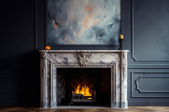 Naklejki Generative AI illustration of Haussmann style fireplace in illustration style. digital art architecture