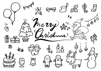 かわいい手描きのクリスマス素材集 - obrazy, fototapety, plakaty