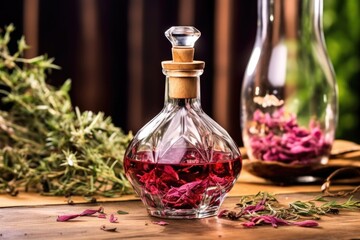 Obraz na płótnie Canvas botanical-infused gin in classy crystal decanter