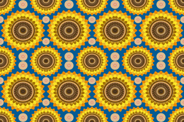 Sunflower seamless pattern on blue background vector designed for fabric pattern, cloth, carpet, napery, tablemat, fabric