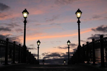 lamp posts at sunset