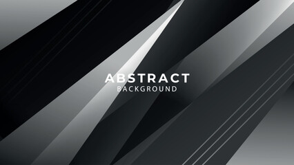 Black white overlap layered abstract modern background on dark design with geometric triangle shape, shadow, diagonal stripes line and 3d effect. For banner,  landing page, website template and more.