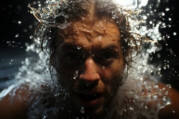 Fototapeta premium swimmer's determined kick as they push off the pool wall, Generative AI