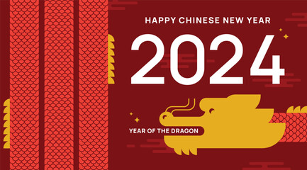 The Chinese New Year 2024 - the Year of the Dragon. Happy Chinese New Year 2024. Lunar New Year. Geometric vector flat modern style.