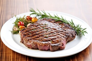 ungarnished grilled ribeye on a white plate