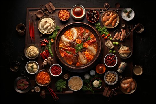 Food assortment of dishes for a wallpaper