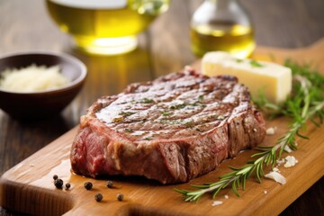 grilled ribeye steak with butter melting on top