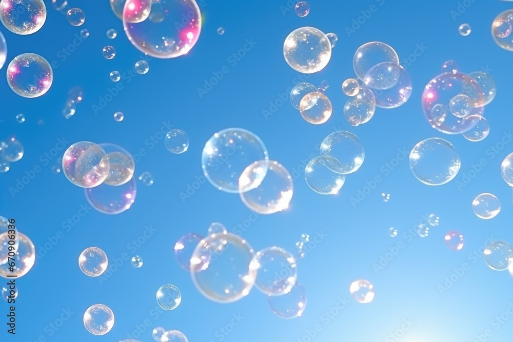 Poster sparkling soap bubbles floating in the air