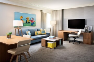 image of an executive suite converted into a family friendly environment
