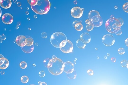sparkling soap bubbles floating in the air