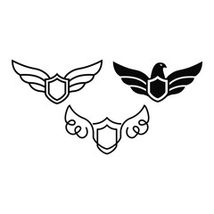 Set of Shield logo illustration with wings on a white background