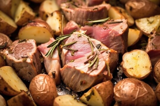 Macro Shot Of Garlic Cloves On A Seasoned Lamb Roast