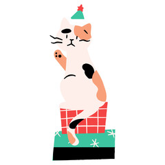 Cute cat sitting on gift boxes flat illustration