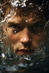 swimmer's focused face emerging from the water during a crawl stroke, Generative AI