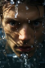 swimmer's focused face emerging from the water during a crawl stroke, Generative AI