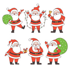 Set of Santa Claus characters. Santa Claus in different poses. Elements for Christmas cards and banners.