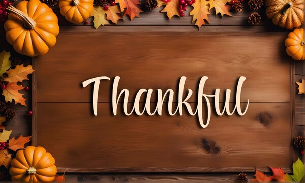 Rustic wooden of Thankful on wood background.