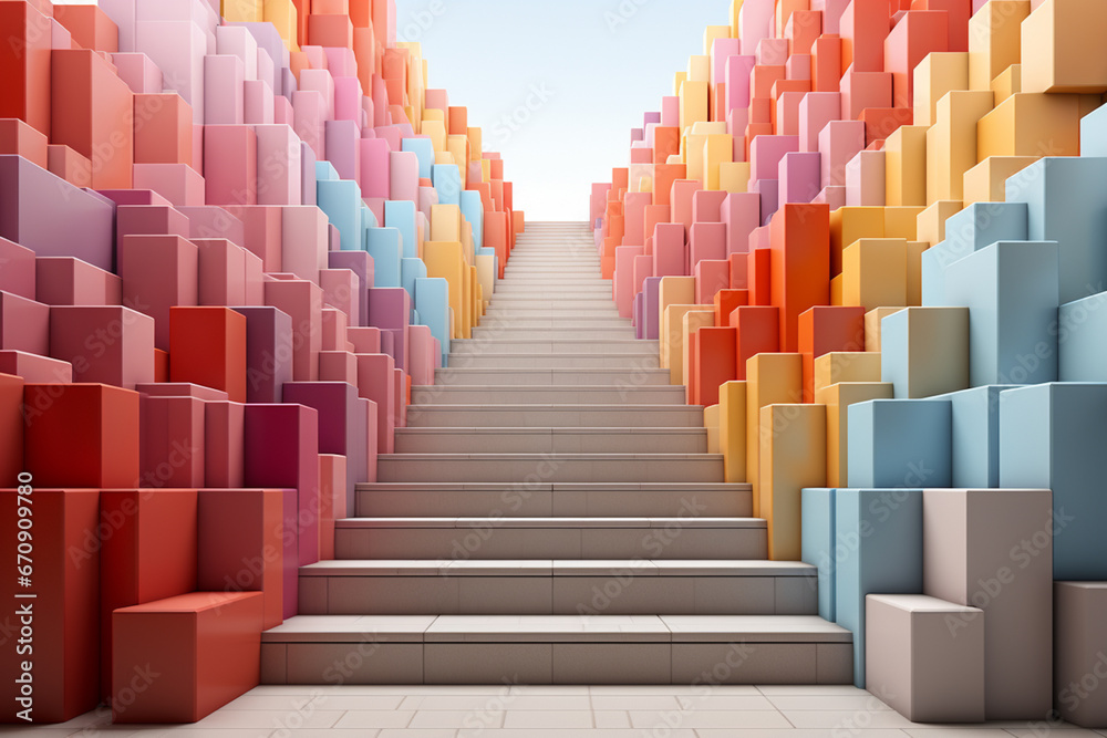 Aufkleber A minimalist illustration depicting a series of abstract geometric stairs in a monochromatic color palette.  