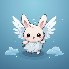 Cute Angel Rabbit Flying , Cartoon, Icon Illustration