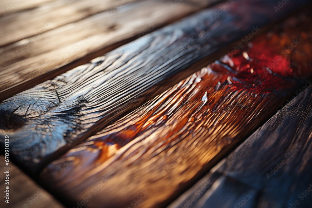 Aufkleber an abstract photography composition capturing the play of light and shadow on a wooden surface.