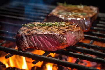 stirred steak on a grill with a fire underneath