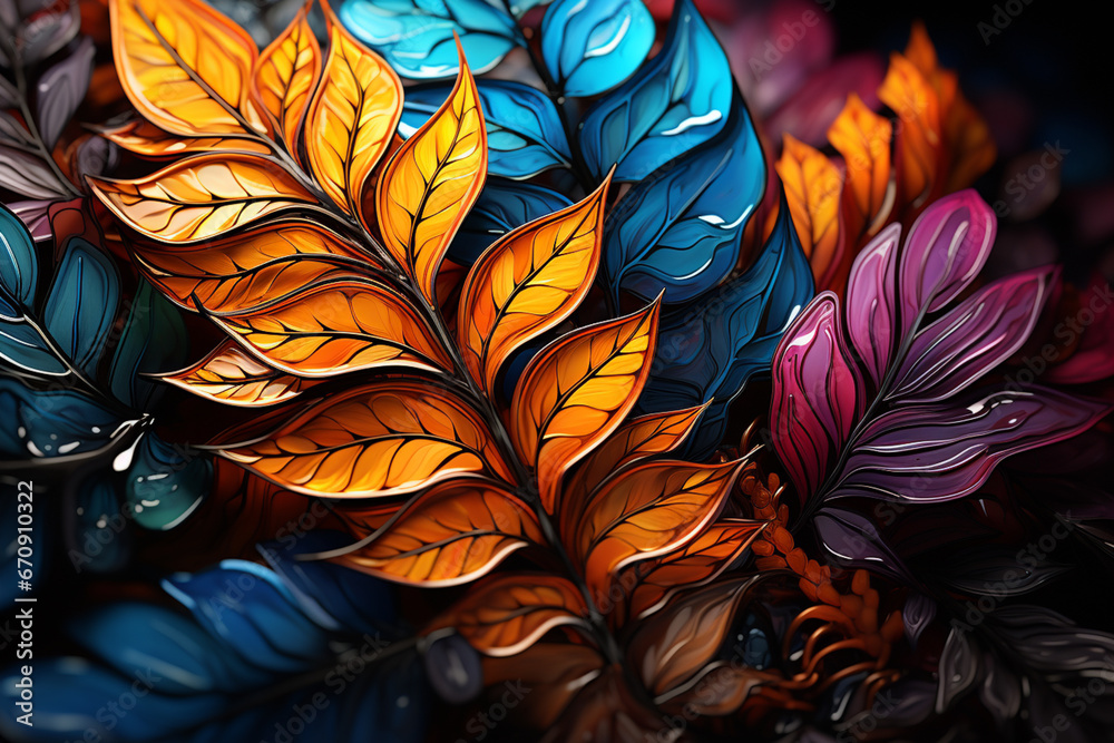 Leinwandbilder a mesmerizing, abstract composition featuring a series of delicate fern leaves rendered in intricate