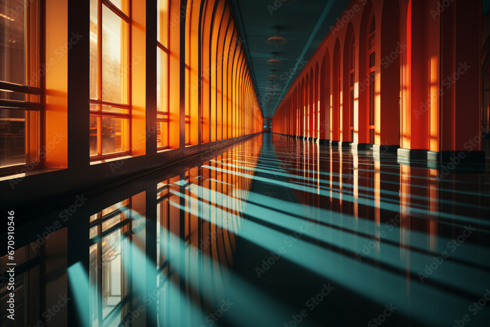 Poster a photograph of abstract shadows and reflections that evoke the atmosphere of a detective story.