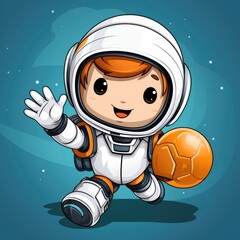 Obraz premium Cute Astronaut Playing Basketball Moon , Cartoon, Icon Illustration