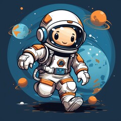 Cute Astronaut Playing Soccer With Earth Planet Ball, Cartoon, Icon Illustration
