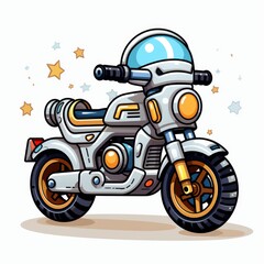 Cute Astronaut Riding Motorcycle Sport Space , Cartoon, Icon Illustration