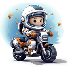 Cute Astronaut Riding Car , Cartoon, Icon Illustration