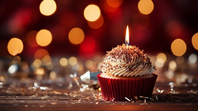 cupcake with a candle. Generated in AI