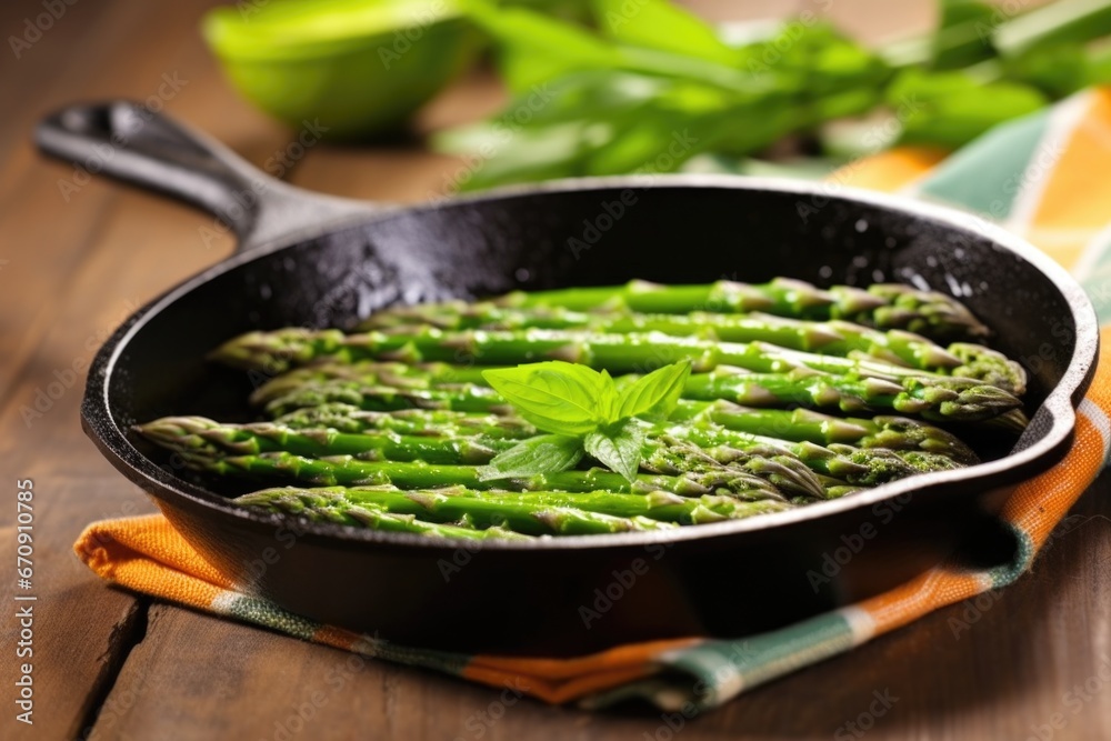 Canvas Prints grilled asparagus in a cast-iron pan on a wooden surface