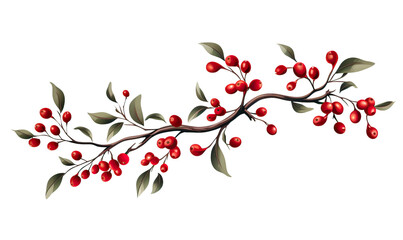 Branch with leaves and berries isolated on a white background