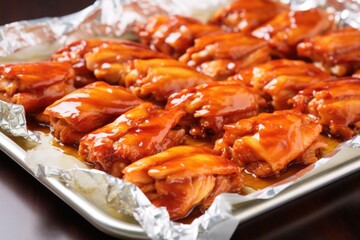 honey bbq chicken wings layered on a tissue paper lined tray
