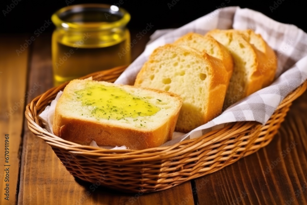 Canvas Prints grilled garlic bread inside a wooden basket with butter